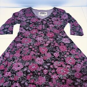 Effie's Heart Dark Purple Floral Long Sleeve Cotton Dress Size XL